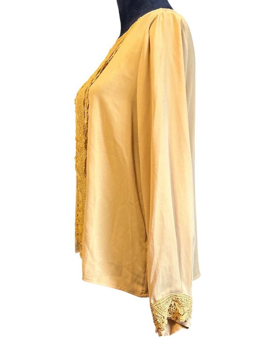 Vintage-Inspired Yellow Long Sleeve Blouse With Lace Detailing By Motf Womens Me - Picture 6 of 7